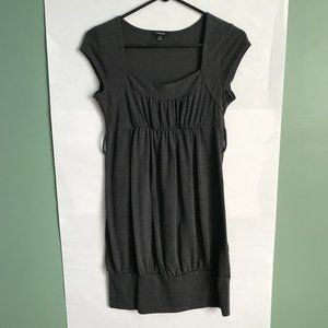 Long Grey Top Dress Belted Ruched comfortable knit